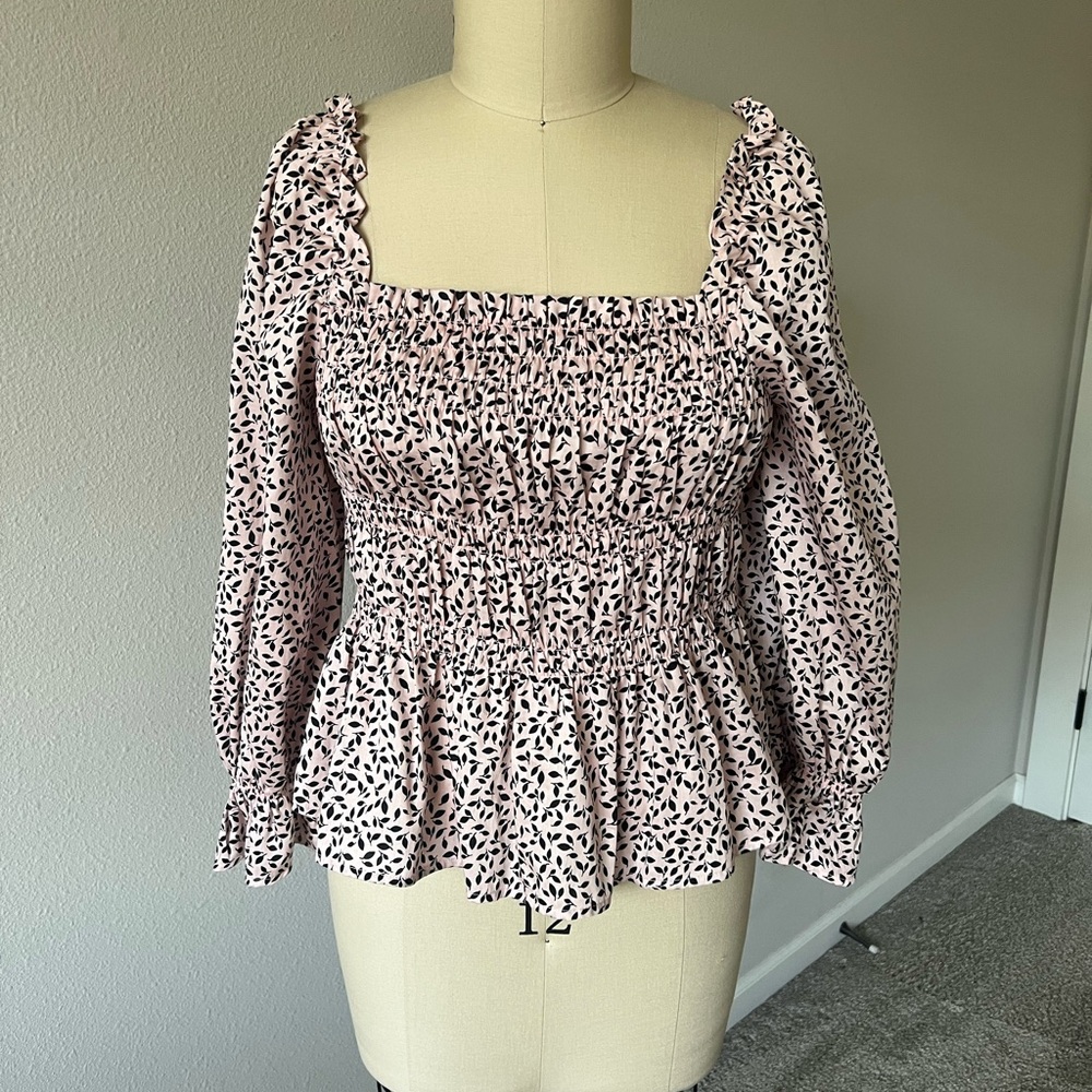 NWOT Who What Wear Pink and Black Patterned Blouse